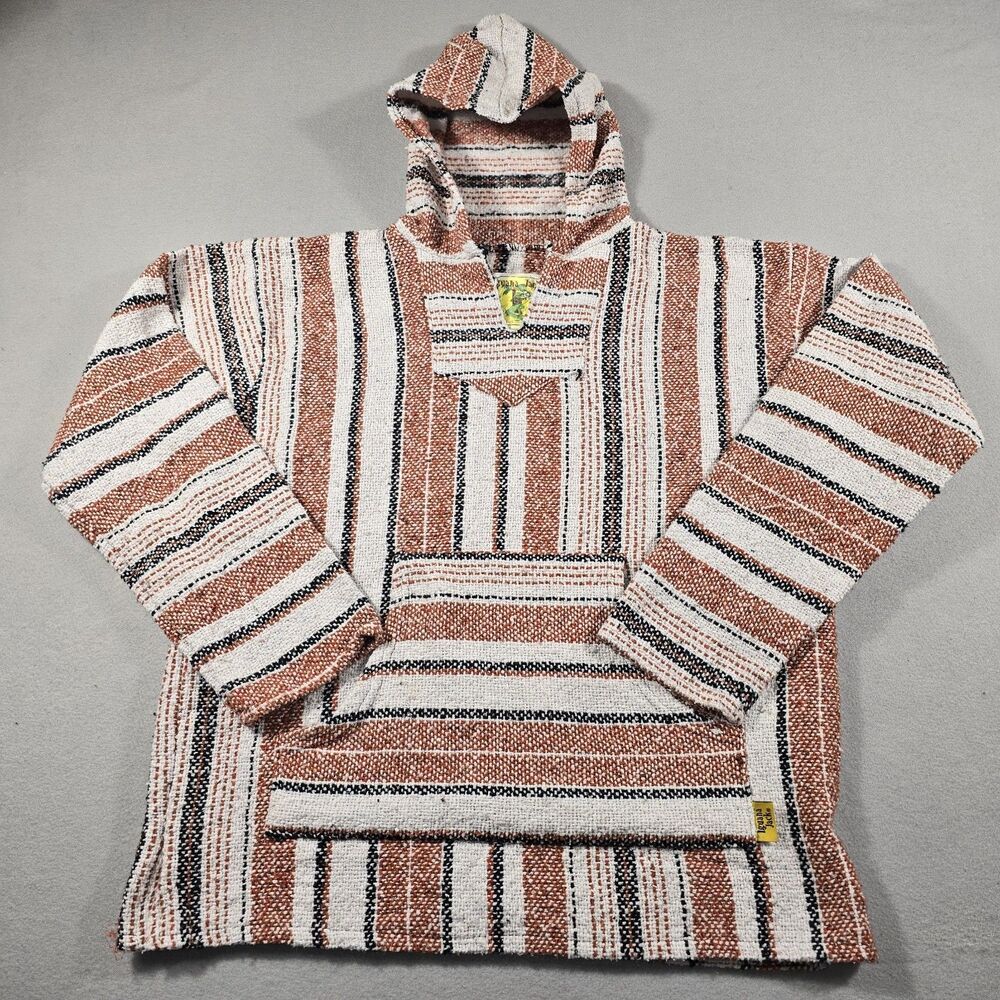 Iguana Jack Men's Large White Red Black Baja Hoodie Pullover Sweatshirt Poncho